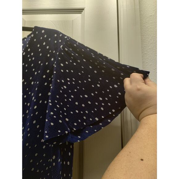 ASTR Juniors Size XL Faux Wrap Top Navy Blue Polka Dot Elastic Waist V-Neck - Picture 5 of 9